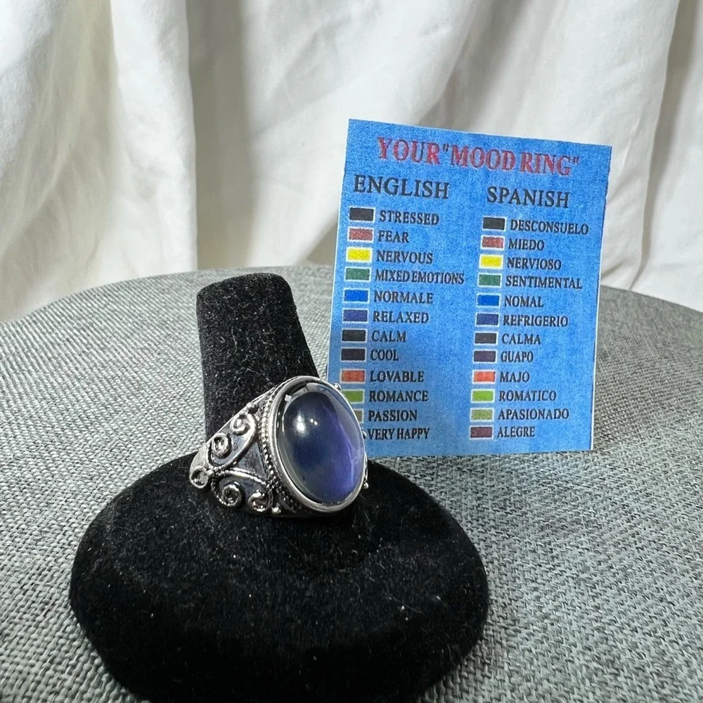 Fashion Jewelry Unisex Ring Mood Changing Stone On A 18K Antique S☑️